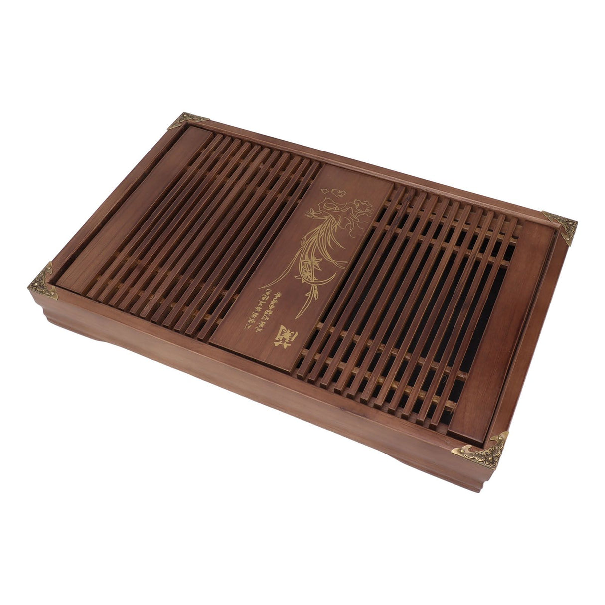 Kungfu Tea Tray Chinese Gongfu Tea Tray Drainage Water Storage Wood Tea Table with Drain Pipe Light Black Orchid
