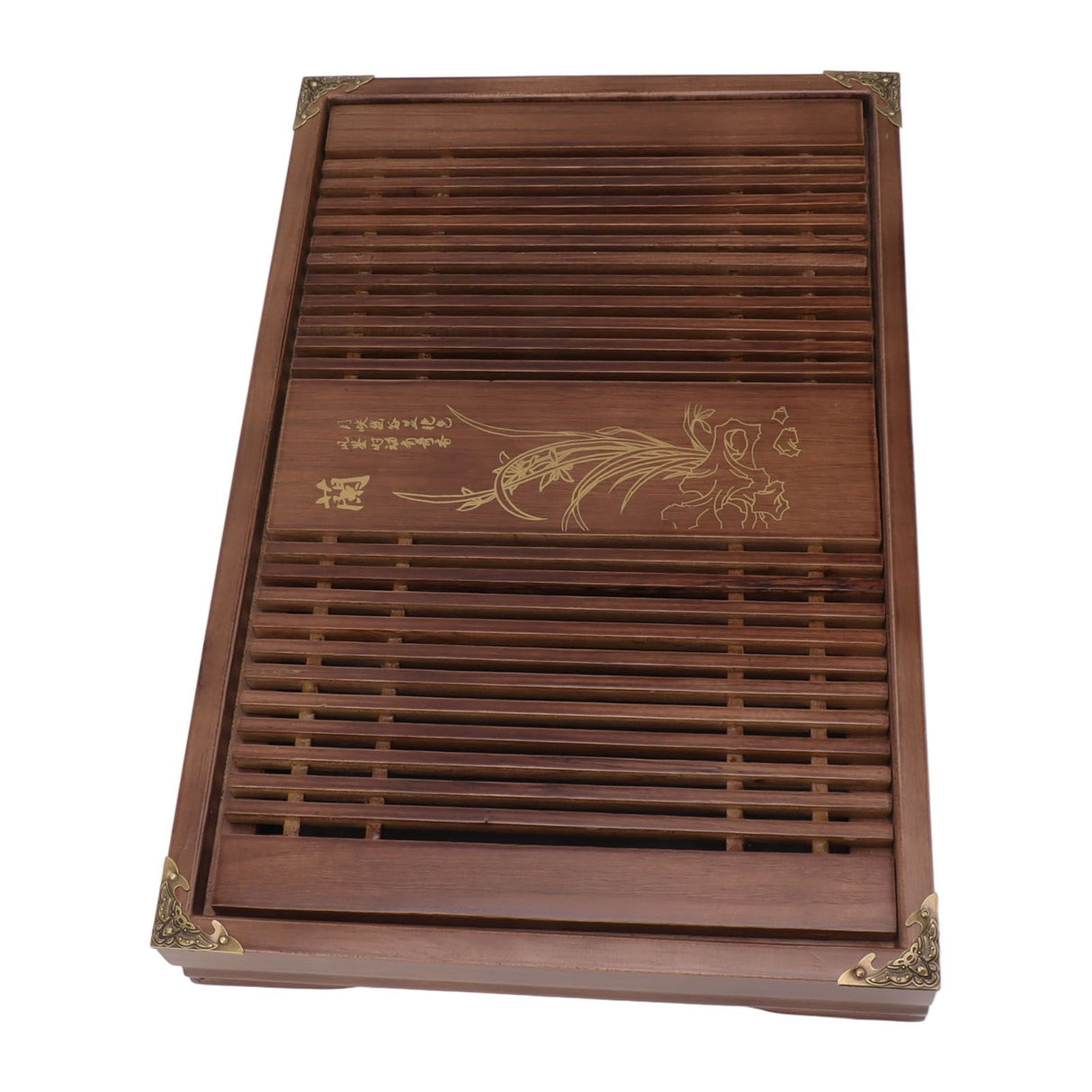 Kungfu Tea Tray Chinese Gongfu Tea Tray Drainage Water Storage Wood Tea Table with Drain Pipe Light Black Orchid