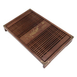 Kungfu Tea Tray Chinese Gongfu Tea Tray Drainage Water Storage Wood Tea Table with Drain Pipe Light Black Orchid - Rear View