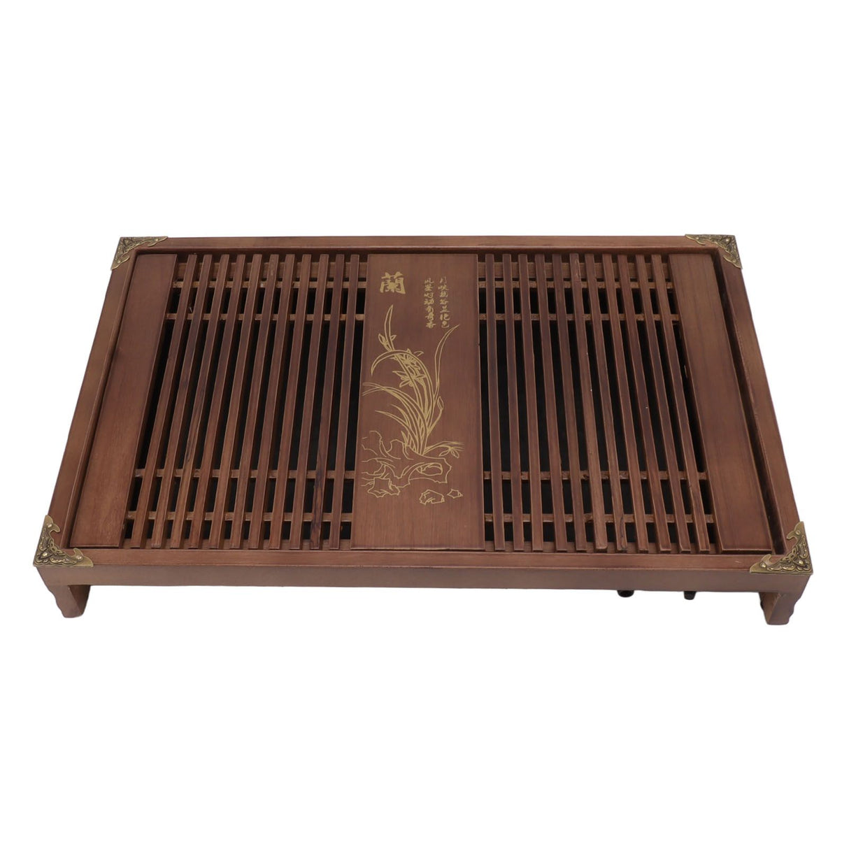 Kungfu Tea Tray Chinese Gongfu Tea Tray Drainage Water Storage Wood Tea Table with Drain Pipe Light Black Orchid