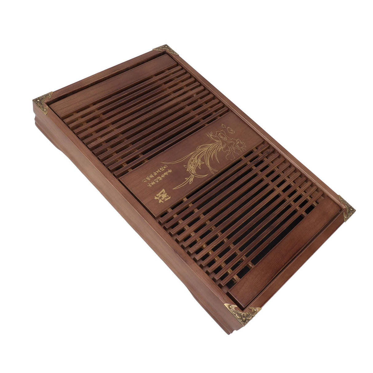 Kungfu Tea Tray Chinese Gongfu Tea Tray Drainage Water Storage Wood Tea Table with Drain Pipe Light Black Orchid