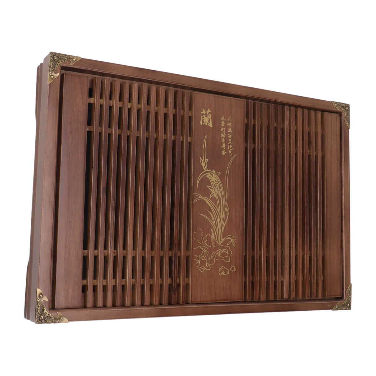 Kungfu Tea Tray Chinese Gongfu Tea Tray Drainage Water Storage Wood Tea Table with Drain Pipe Light Black Orchid