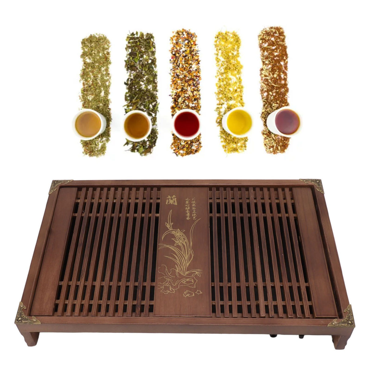 Kungfu Tea Tray Chinese Gongfu Tea Tray Drainage Water Storage Wood Tea Table with Drain Pipe Light Black Orchid