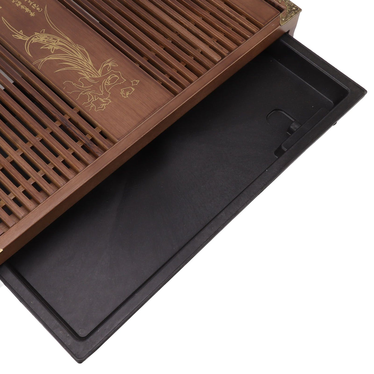Kungfu Tea Tray Chinese Gongfu Tea Tray Drainage Water Storage Wood Tea Table with Drain Pipe Light Black Orchid