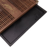 Kungfu Tea Tray Chinese Gongfu Tea Tray Drainage Water Storage Wood Tea Table with Drain Pipe Light Black Orchid