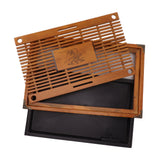Chinese Style Kongfu Tea Tray Wooden Teaboard Drainage Water Storage Serving Tray Orchid Pattern Yellow
