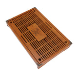 Chinese Style Kongfu Tea Tray Wooden Teaboard Drainage Water Storage Serving Tray Orchid Pattern Yellow