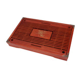 Chinese Style Kongfu Tea Tray Wooden Teaboard Drainage Water Storage Serving Tray Orchid Pattern Dark Red