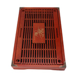 Chinese Style Kongfu Tea Tray Wooden Teaboard Drainage Water Storage Serving Tray Orchid Pattern Dark Red - Side View