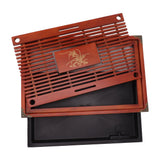Chinese Style Kongfu Tea Tray Wooden Teaboard Drainage Water Storage Serving Tray Orchid Pattern Dark Red - Top-Down View