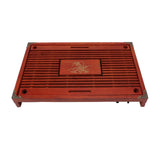 Chinese Style Kongfu Tea Tray Wooden Teaboard Drainage Water Storage Serving Tray Orchid Pattern Dark Red