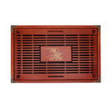 Chinese Style Kongfu Tea Tray Wooden Teaboard Drainage Water Storage Serving Tray Orchid Pattern Dark Red