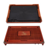 Chinese Style Kongfu Tea Tray Wooden Teaboard Drainage Water Storage Serving Tray Orchid Pattern Dark Red