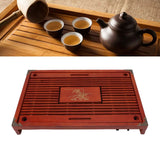 Chinese Style Kongfu Tea Tray Wooden Teaboard Drainage Water Storage Serving Tray Orchid Pattern Dark Red
