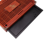 Chinese Style Kongfu Tea Tray Wooden Teaboard Drainage Water Storage Serving Tray Orchid Pattern Dark Red