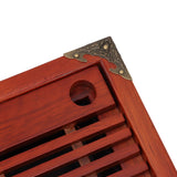Chinese Style Kongfu Tea Tray Wooden Teaboard Drainage Water Storage Serving Tray Orchid Pattern Dark Red