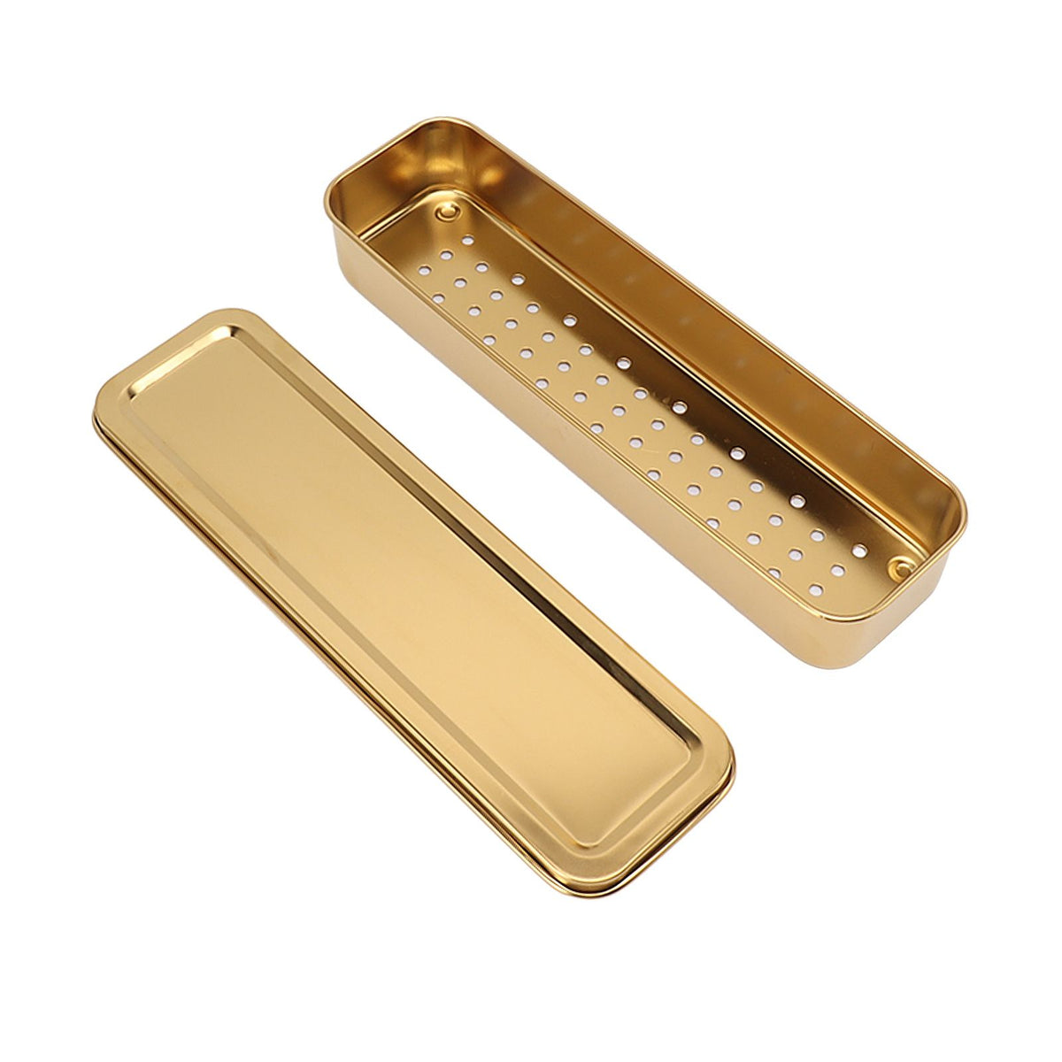 Stainless Steel Cutlery Tray Holder Kitchen Chopstick Spoon Fork Storage Box with Lid Drainer Gold