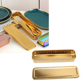 Stainless Steel Cutlery Tray Holder Kitchen Chopstick Spoon Fork Storage Box with Lid Drainer Gold