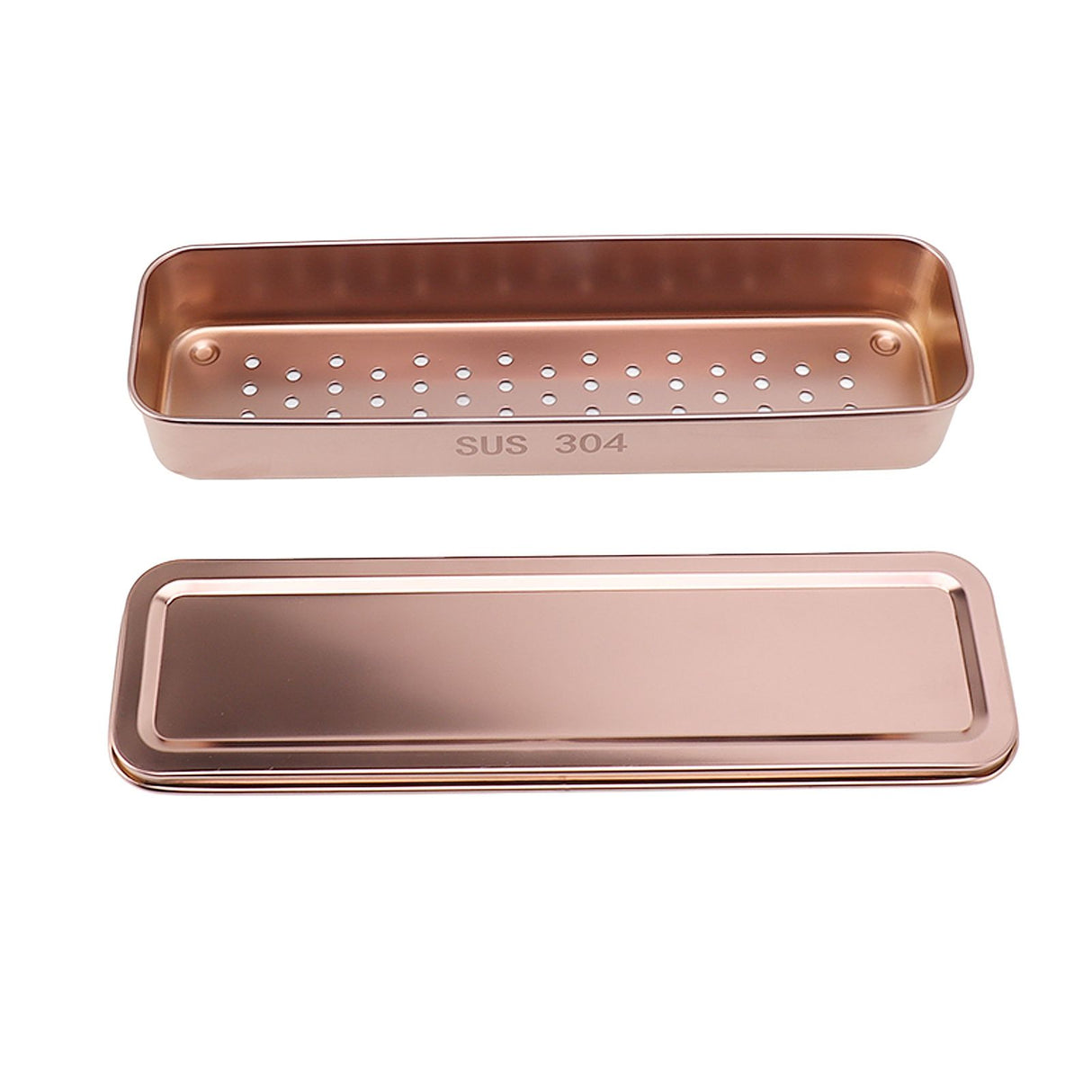 Stainless Steel Cutlery Tray Holder Kitchen Chopstick Spoon Fork Storage Box with Lid Drainer Rose Gold