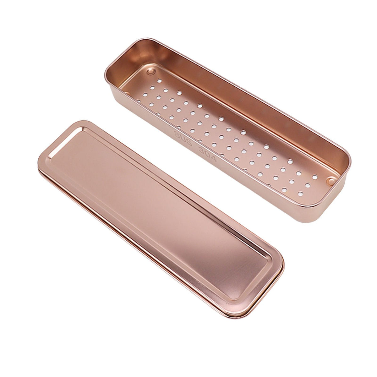 Stainless Steel Cutlery Tray Holder Kitchen Chopstick Spoon Fork Storage Box with Lid Drainer Rose Gold