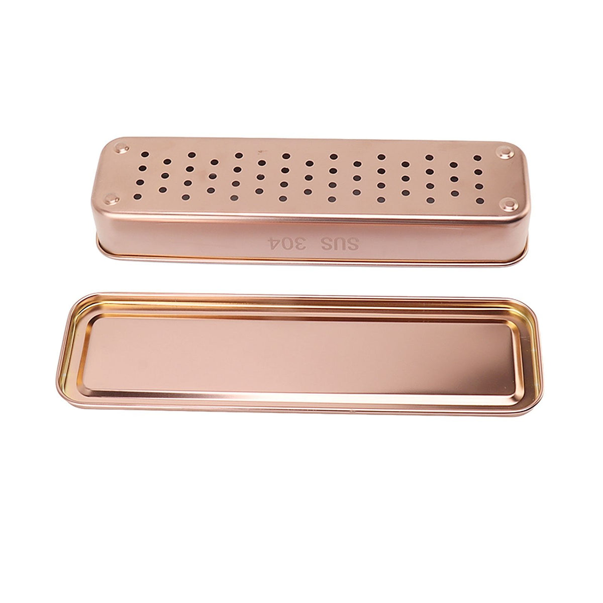 Stainless Steel Cutlery Tray Holder Kitchen Chopstick Spoon Fork Storage Box with Lid Drainer Rose Gold
