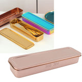 Stainless Steel Cutlery Tray Holder Kitchen Chopstick Spoon Fork Storage Box with Lid Drainer Rose Gold