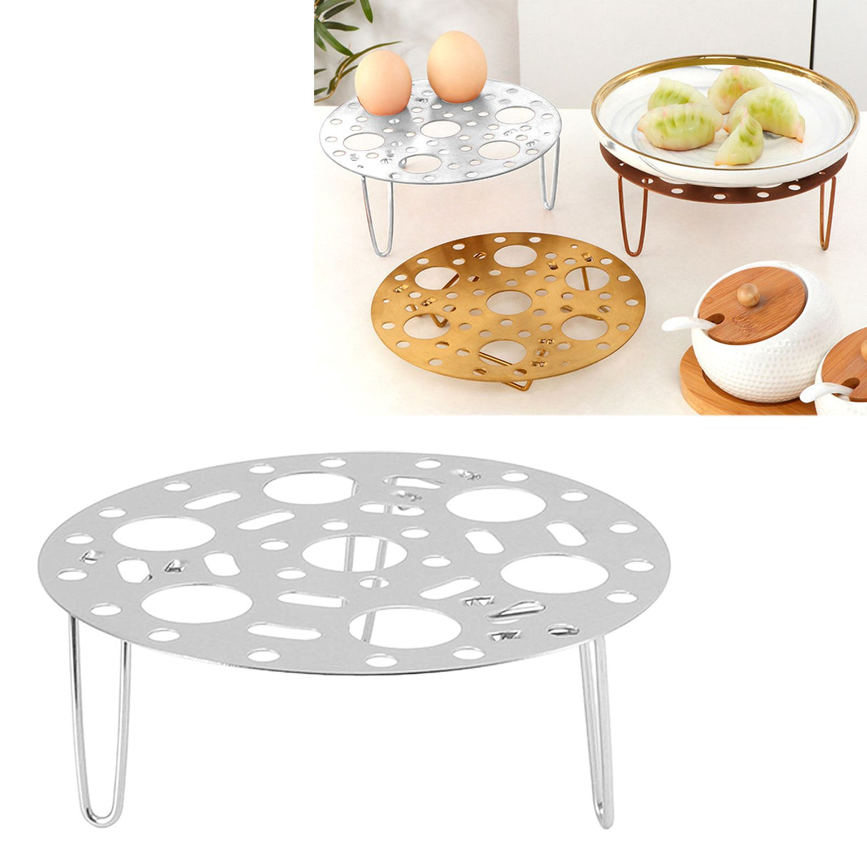 Steaming Rack Stainless Foldable Multi Function Steel Steaming Tray Dumplings Egg Steaming Tool for Home Restaurant Silver