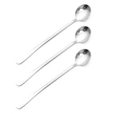 3Pcs Stainless Steel Long Handle Spoon Coffee Ice Tea Ice Cream Spoon for Bar Home Party Round Head - Front View