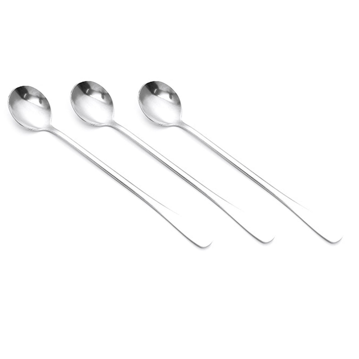 3Pcs Stainless Steel Long Handle Spoon Coffee Ice Tea Ice Cream Spoon for Bar Home Party Round Head