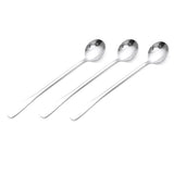 3Pcs Stainless Steel Long Handle Spoon Coffee Ice Tea Ice Cream Spoon for Bar Home Party Round Head - Top-Down View