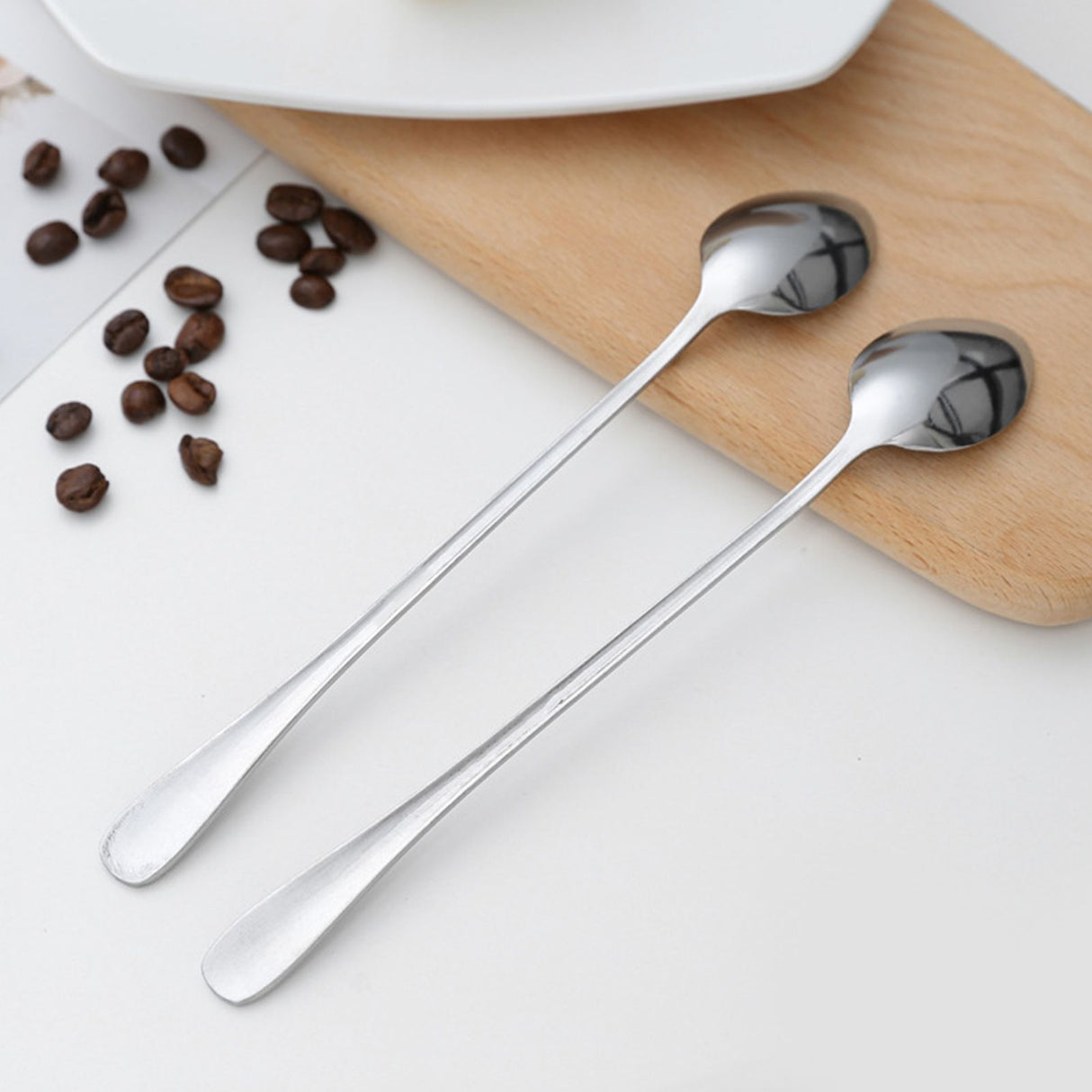 3Pcs Stainless Steel Long Handle Spoon Coffee Ice Tea Ice Cream Spoon for Bar Home Party Round Head