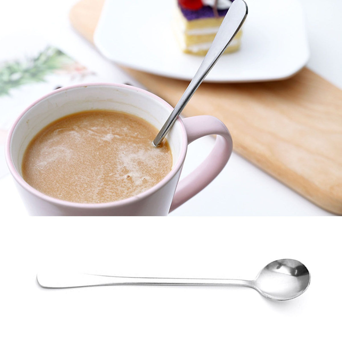Long Handle Spoons Stainless Steel Elegant Multi Functional Stirring Spoons for Coffee Tea Dessert 3pcs Round Head