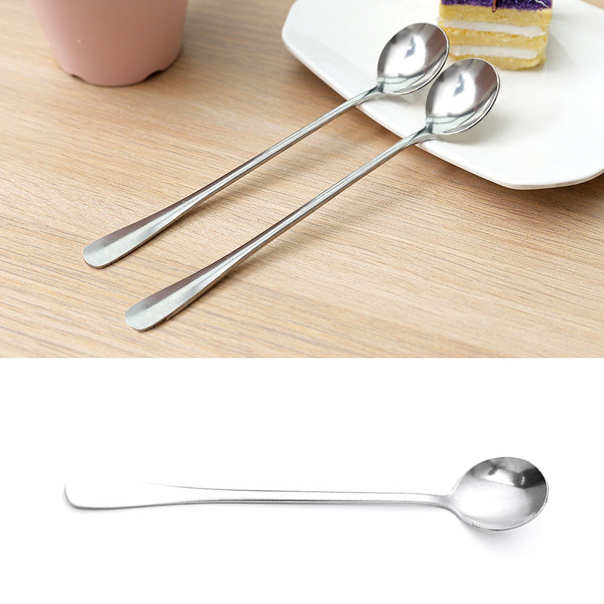 Long Handle Spoons Stainless Steel Elegant Multi Functional Stirring Spoons for Coffee Tea Dessert 3pcs Round Head