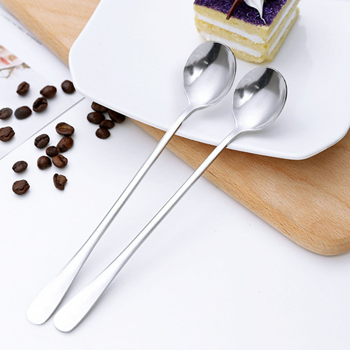 Long Handle Spoons Stainless Steel Elegant Multi Functional Stirring Spoons for Coffee Tea Dessert 3pcs Round Head