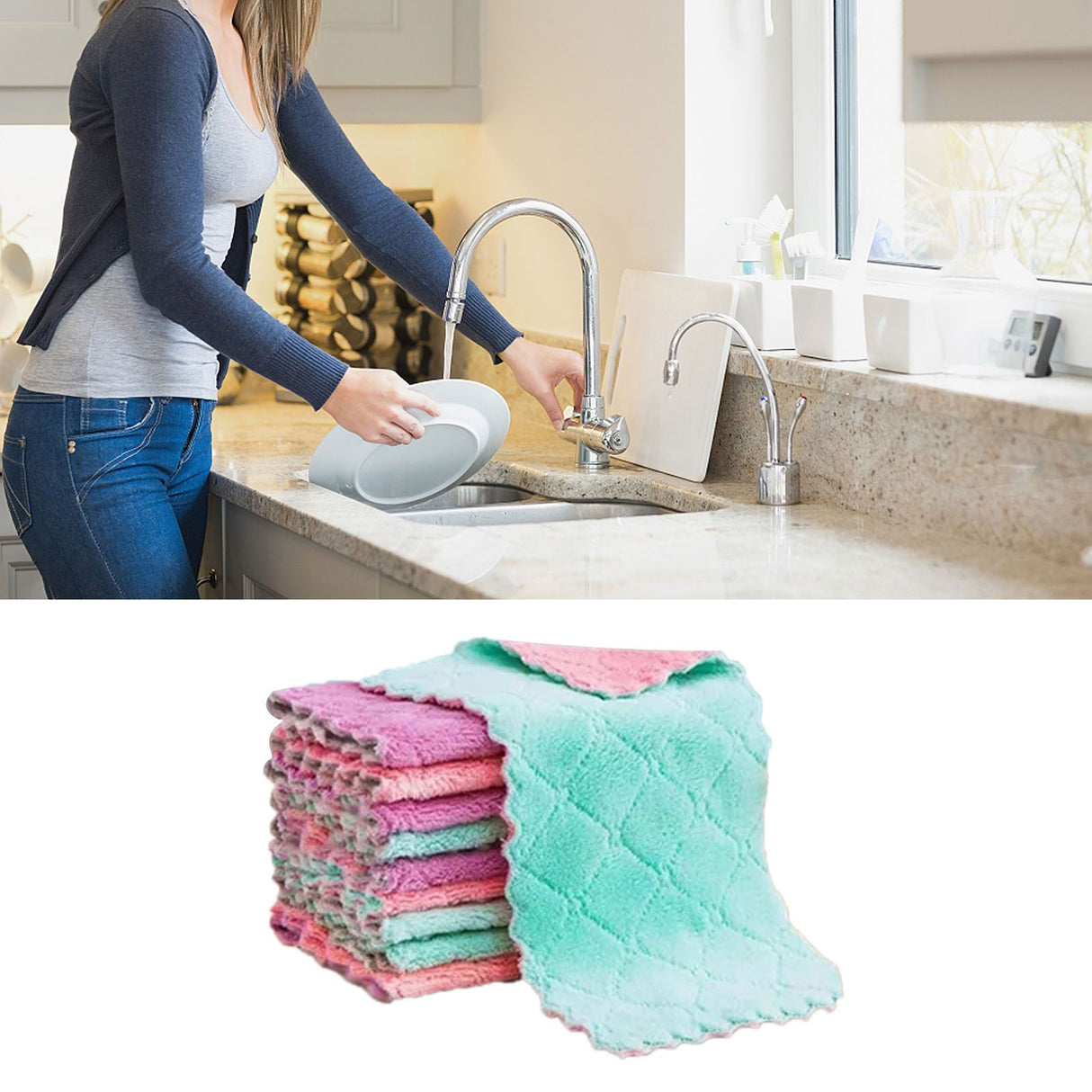 20Pcs Lint Free Kitchen Cleaning Cloth Dish Towels Double Sided Water Absorption Microfiber Dish Cloths