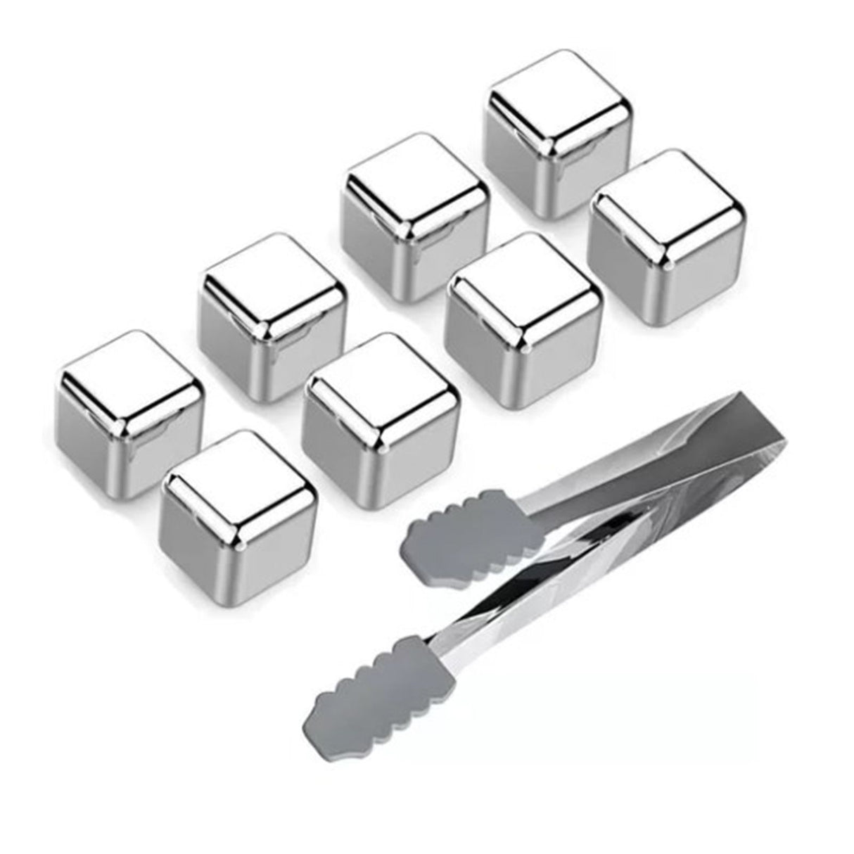 8PCS Metal Ice Cubes 304 Stainless Steel with Ice Tongs Widely Used Whiskey Stones for Chilling Whiskey Beverage