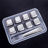 8PCS Metal Ice Cubes 304 Stainless Steel with Ice Tongs Widely Used Whiskey Stones for Chilling Whiskey Beverage