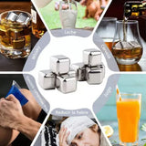 8PCS Metal Ice Cubes 304 Stainless Steel with Ice Tongs Widely Used Whiskey Stones for Chilling Whiskey Beverage