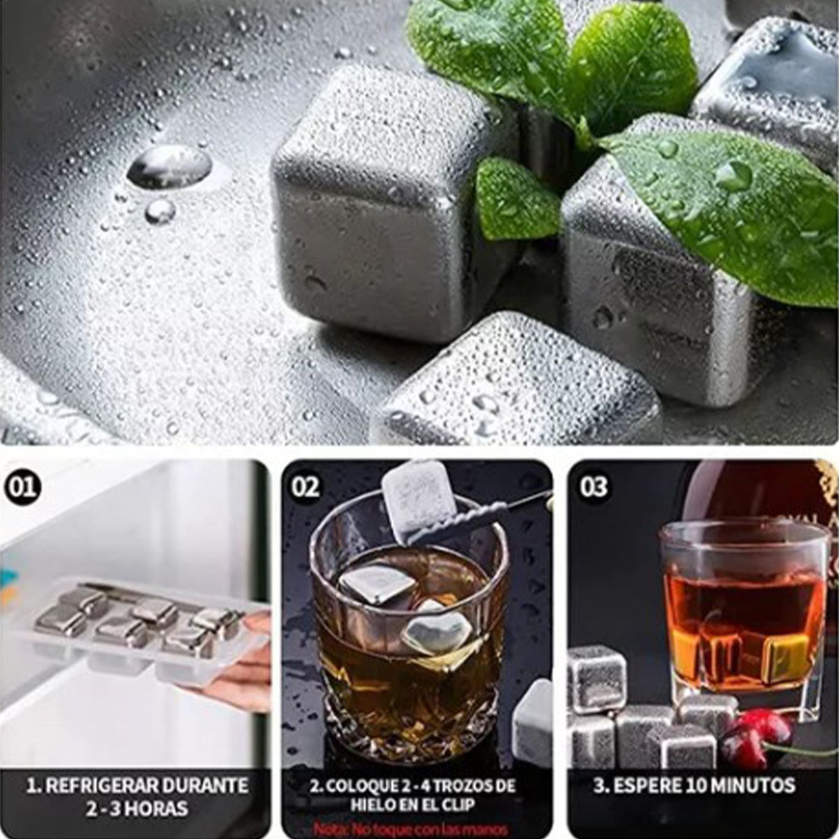 8PCS Metal Ice Cubes 304 Stainless Steel with Ice Tongs Widely Used Whiskey Stones for Chilling Whiskey Beverage
