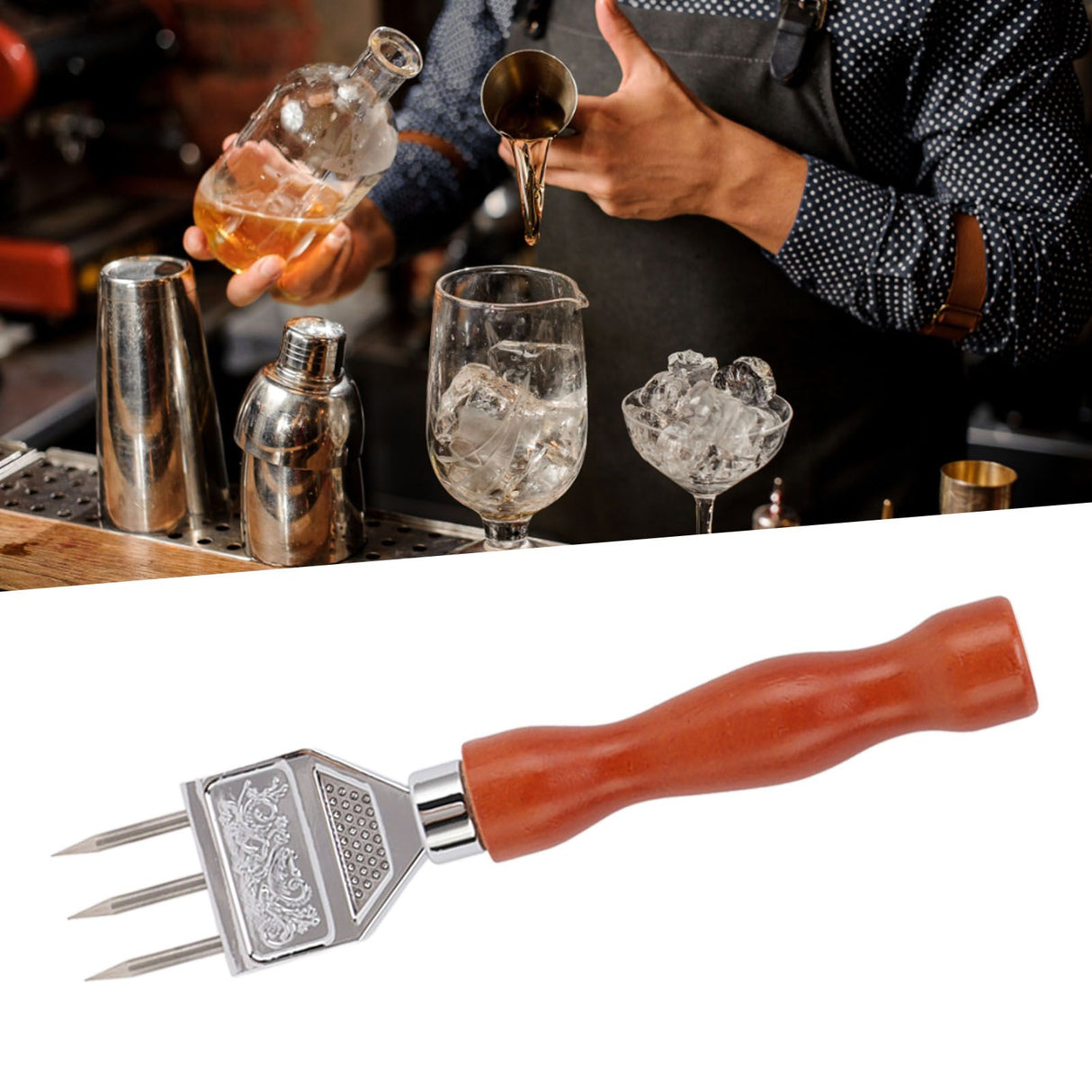 Ice Chipper 304 Stainless Steel Ice Crusher with Wooden Handle for Breaking Ice Kitchen Tool Type A