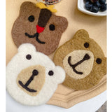 Bear Wool Felt Coaster Cute Soft Insulated Anti Slip Decorative Drink Coaster for Coffee Brown Free Size