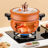 Medical Stone Soup Pot Large Capacity Excellent Sealing Saucepan Anti Scald Silicone Cover Multi Purpose Stockpot Orange 24cm/9.4in