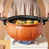 Medical Stone Soup Pot Large Capacity Excellent Sealing Saucepan Anti Scald Silicone Cover Multi Purpose Stockpot Orange 24cm/9.4in - Low Angle