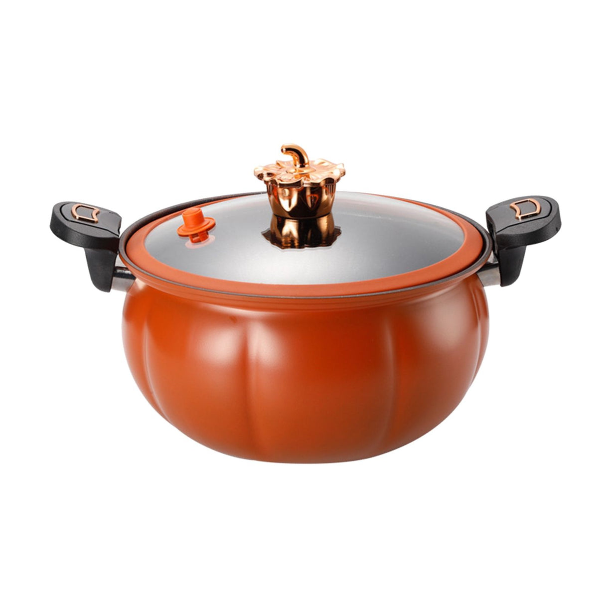 Micro Pressure Cooker Pumpkin Non Stick Multifunctional Soup Pot Gas Stove Universal Kitchen Tool with Glass Lid Brown 28cm