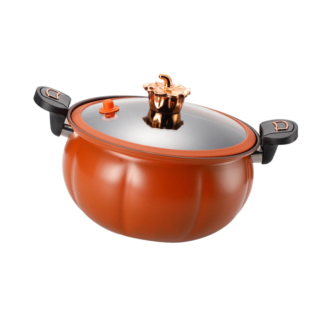 Micro Pressure Cooker Pumpkin Non Stick Multifunctional Soup Pot Gas Stove Universal Kitchen Tool with Glass Lid Brown 28cm