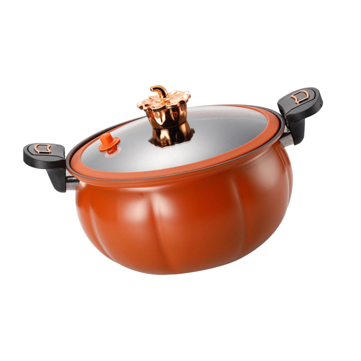 Micro Pressure Cooker Pumpkin Non Stick Multifunctional Soup Pot Gas Stove Universal Kitchen Tool with Glass Lid Brown 28cm