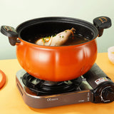 Micro Pressure Cooker Pumpkin Non Stick Multifunctional Soup Pot Gas Stove Universal Kitchen Tool with Glass Lid Brown 28cm - 45-Degree Angle