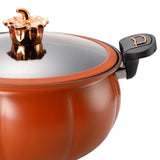 Micro Pressure Cooker Pumpkin Non Stick Multifunctional Soup Pot Gas Stove Universal Kitchen Tool with Glass Lid Brown 28cm