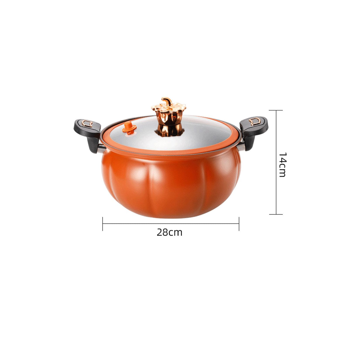 Micro Pressure Cooker Pumpkin Non Stick Multifunctional Soup Pot Gas Stove Universal Kitchen Tool with Glass Lid Brown 28cm