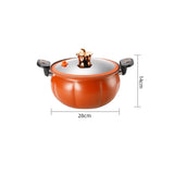 Micro Pressure Cooker Pumpkin Non Stick Multifunctional Soup Pot Gas Stove Universal Kitchen Tool with Glass Lid Brown 28cm